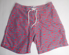 Trunks Mens L Surf  Swim Swim Suit Shorts Red aqua geometric Print Trendy