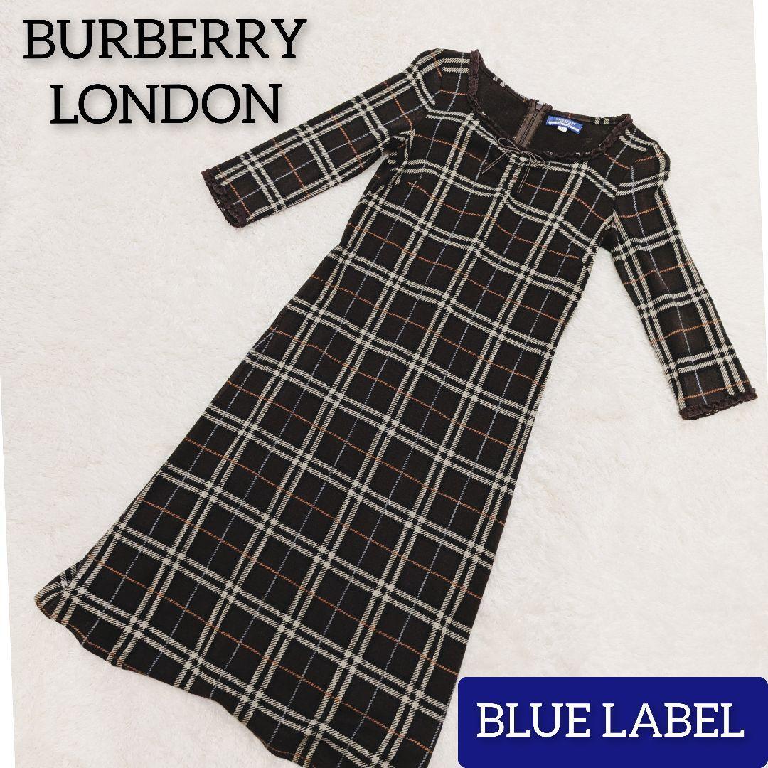 Burberry London Blue Label Nova Check Midi Dress 3/4 Sleeve Brown M