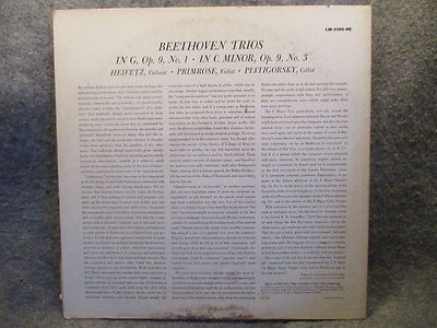 33 RPM LP Record Heifetz Primrose Piatigorsky Beethoven Trios Red