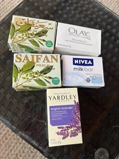 5 Amazing Bath Soap Bars /Great Skin: 2 SAIFAN Laurel Oil, Yardley, Nivea & Olay