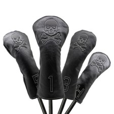 Black Golf Wood Head Cover Driver 3/ 5 Fairway Wood Cover Hybrid Headcover Skull