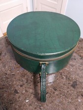 Vintage Green Tailored Light Luggage Round Hat Box Style Suitcase Zip USA