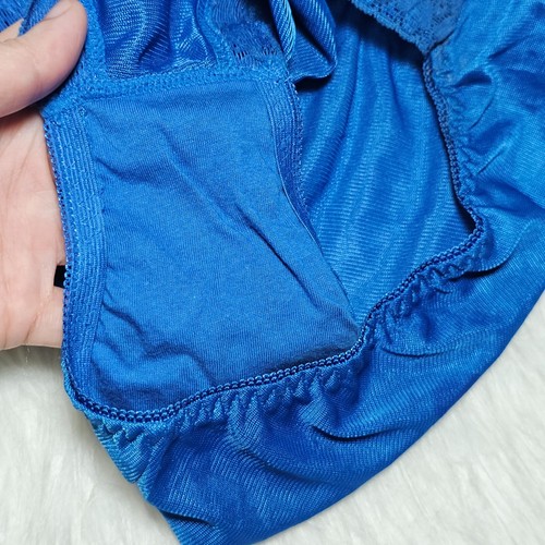 Vintage Silky Nylon Panty Royal Blue Sissy Lace Soft Brief Size Small Hip 32-36" - Picture 10 of 17