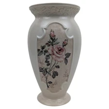 Vintage FTD Molded Ceramic Vase with Floral Art Display Roses 9.5"H x 5.5"