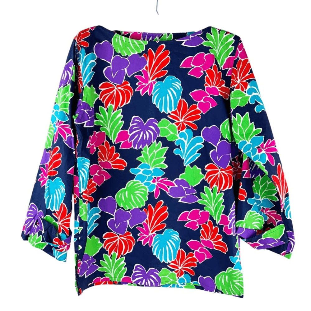 Top Saint Laurent Rive Gauche floreale scollo a barca cotone rilassato 36 4 S