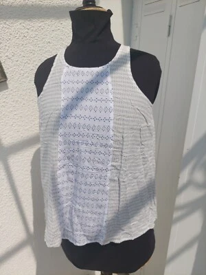 Top/tunique/blouse Blanche Motifs Bleus OLD NAVY TM - Photo 1/4