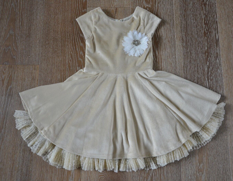 Mia Joy/Joyfolie Girls Beige Velour Dress Size 6 EUC
