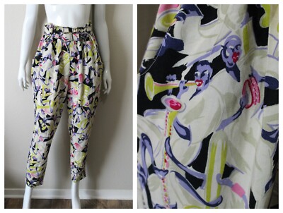 Vintage 1980s/90s Novelty Print Jazz Scene Harem Baggy pants Abstract high waist