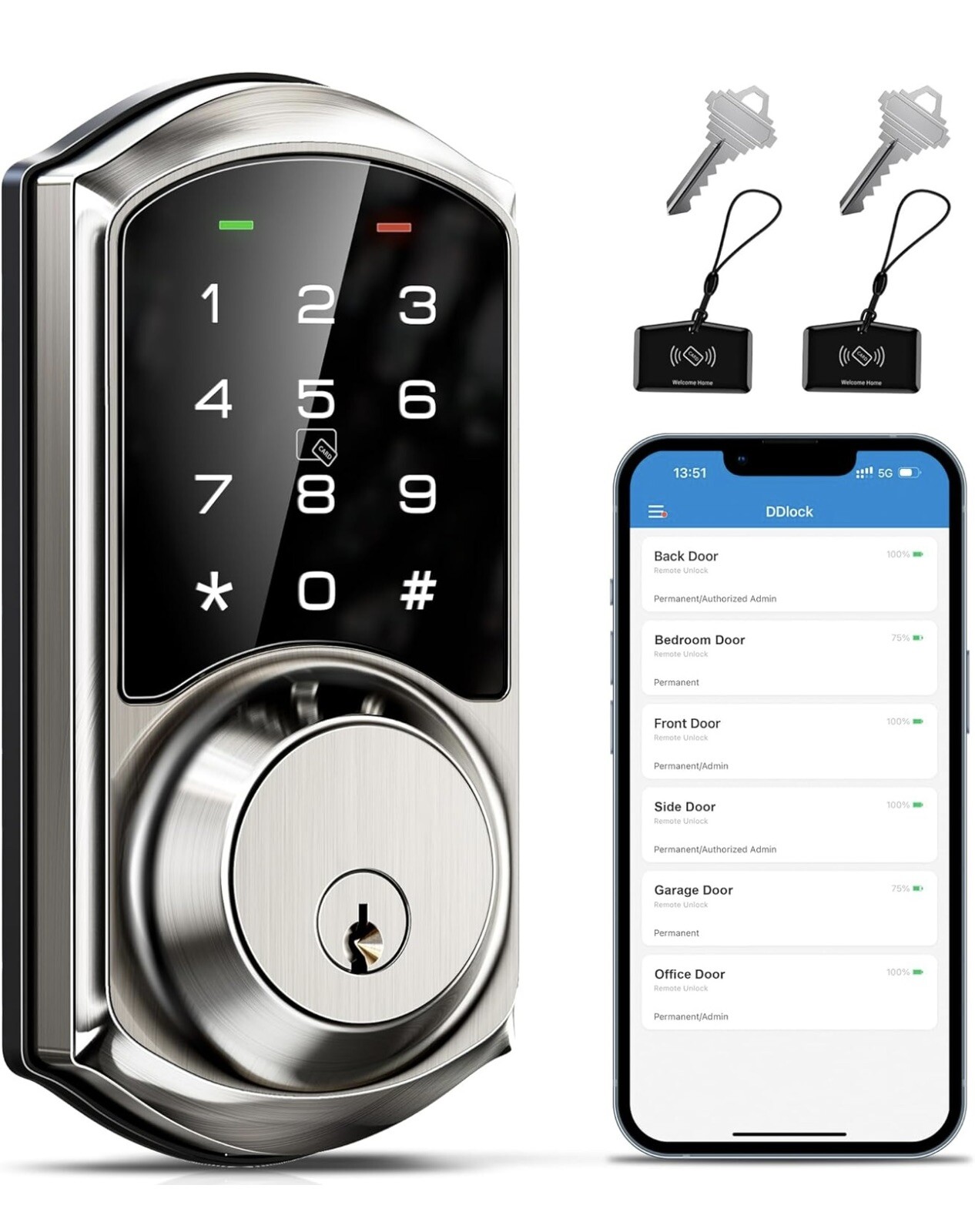Veise Smart Deadbolt Lock with App Control and Keyless Entry for Front Door