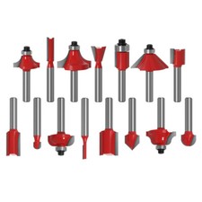 15PCS Set Router Bits 1/4 Cove Box/Chamfer/Dovetail/Round over/Straight/V-Groove