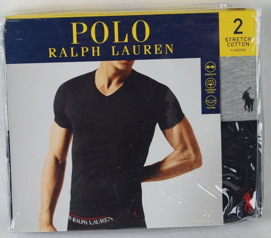 Doven Diktatur Fejl Ralph Lauren Polo 2 pack Grey Black Stretch V-Neck T-shirts Tee NWT | eBay