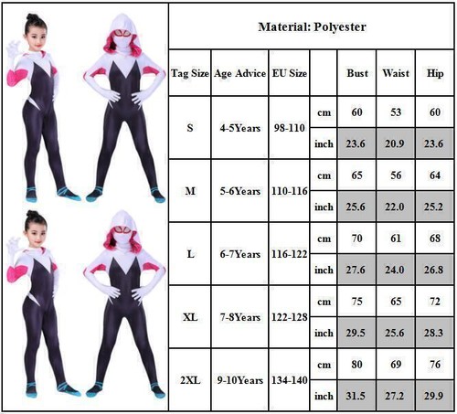 Ghost Spider Gwen Stacy Cosplay Costume Kids Girls Jumpsuit Fancy Dress 4-10 Yrs - Picture 3 of 10