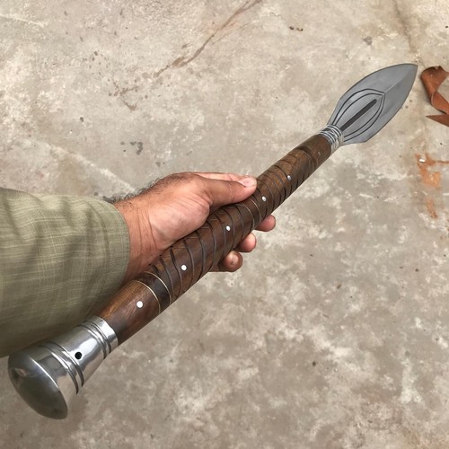 Artisanal Forged D2 Tool Steel Viking Hunting Spear with Custom Leather Sheaths - Picture 8 of 9