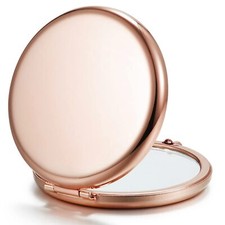 Compact Double-Sided Magnifying Metal Pocket Mirror Round Rose Gold for Purse