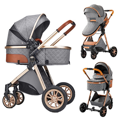 2 in 1 Baby Folding Stroller Convertible Bassinet Pushchair for Newborns GREY