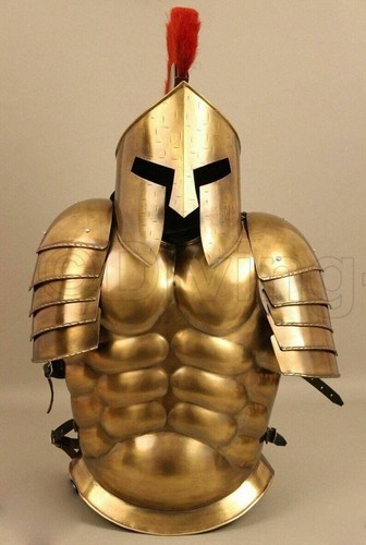 Muscle Jacket Spartan Helmet Armor Suit Brass Medieval Greek Halloween Costumes - Picture 4 of 6