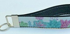 Key Fob Key Chain Holder Wrist Lanyard Strap Succulents Plants Green Purple Teal