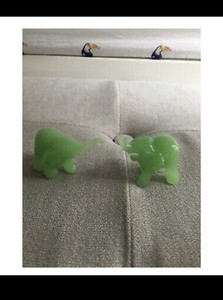 Tiny elephant pair of jadelike glass crystal keepsake display