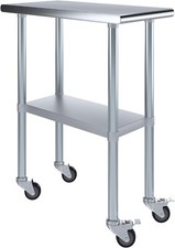 30' x 15" Stainless Steel Rolling Work Table with Ubndershelf and Casters