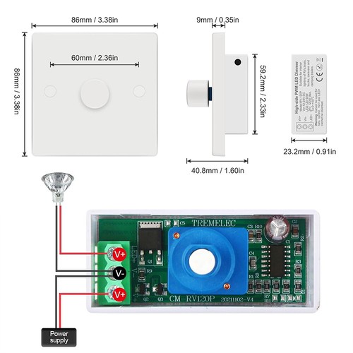 DC 12V-24V 5A LED Dimmer Switch Wall Push ON/OFF Rotary Control Dimmer High PWM - Picture 3 of 16
