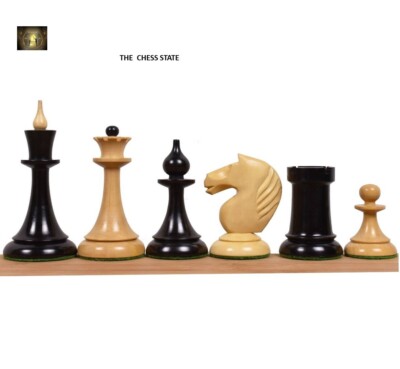 1950s Soviet Latvian Reproduced Chess Pieces Only Set- Weighted Ebonised Boxwood