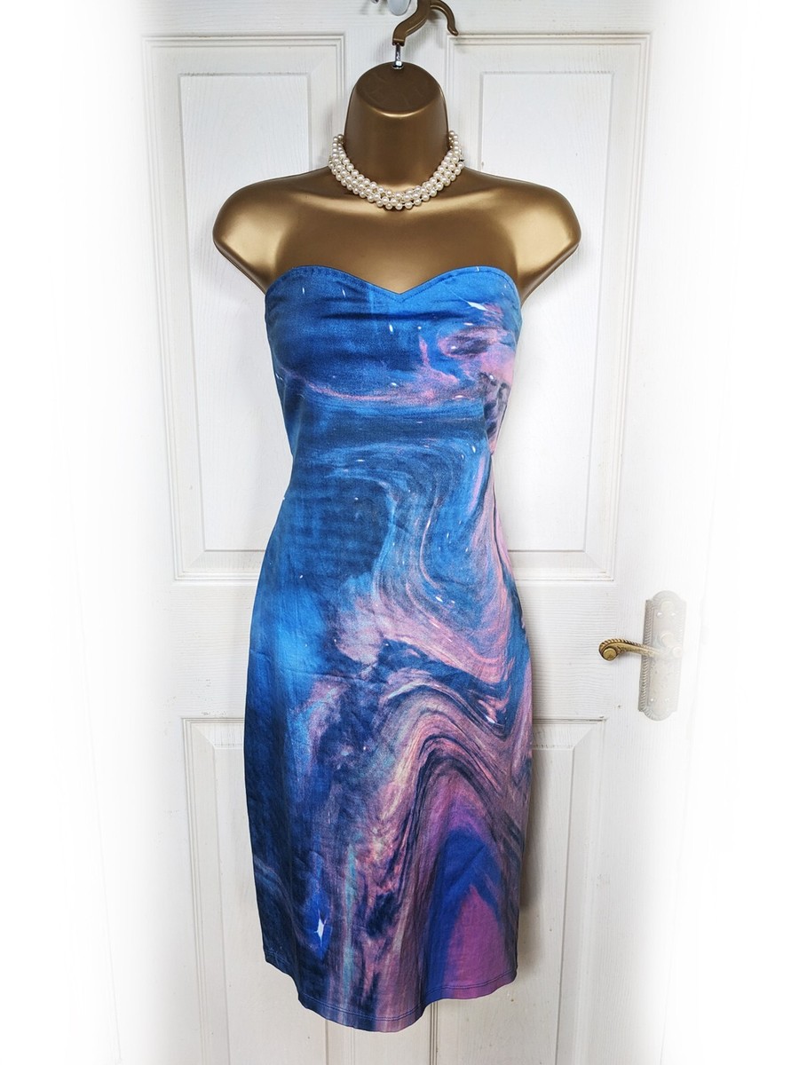 MOTEL ROCKS Blue & Pink Swirly Galaxy Sleeveless Bodycon Dress, sz 12/14 -  BNWT | eBay UK