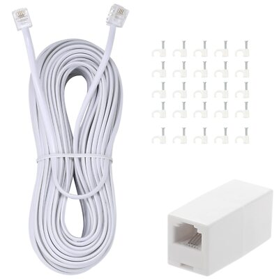 50Ft Telephone Extension Cord Phone Cable Line Wire with Standard RJ11 Plug