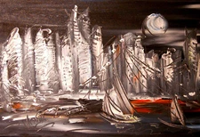 Oil Painting NYC MANHATTAN abstract SIGNED BY KAZAV Original    IMPRESSIONIST ef