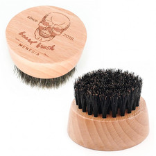 Small and Round Beard Brush, Pocket Travel Men's Wooden Boar Bristle Hair Beard