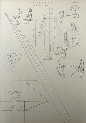 Pferdestudie - um 1877 viktorianische Gravur - antikes Gemälde Umrissdruck