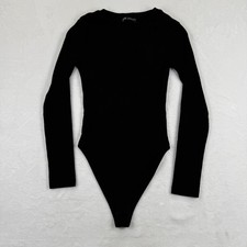Zara Womens Ribbed Long Sleeve Bodysuit Black Crew Neck Cotton Blend Size Medium