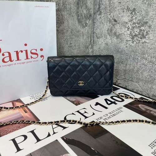 Chanel Classic Flap Black Caviar Gold Chain Crossbody Bag Auth euc