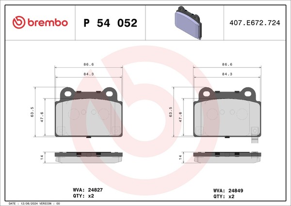 Bremsbelagsatz Scheibenbremse Prime Brembo P 54 052 FüR Lancer Mitsubishi 8 Evo-image