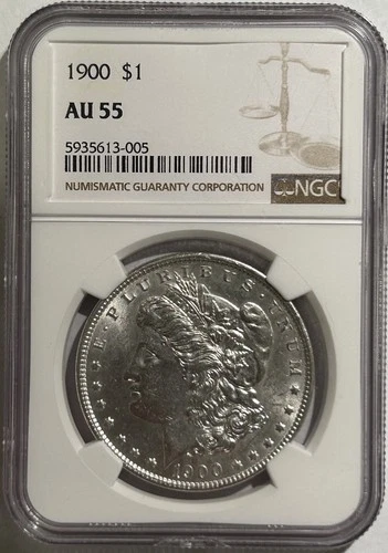 1900 P Morgan Silver Dollar – NGC AU55 – Blast White, Eye Appeal!
