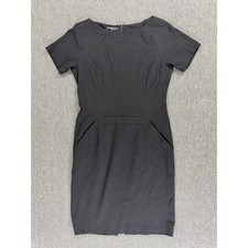 Lafayette 148 New York Dress Womens 8 Black Short Sleeve Stretch Sheath Work