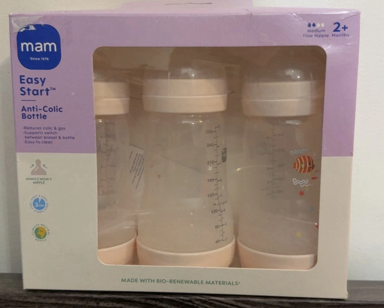MAM Easy Start Anti-Colic Baby Bottle - 9oz Count Per Pack 3pk - 2+ Months