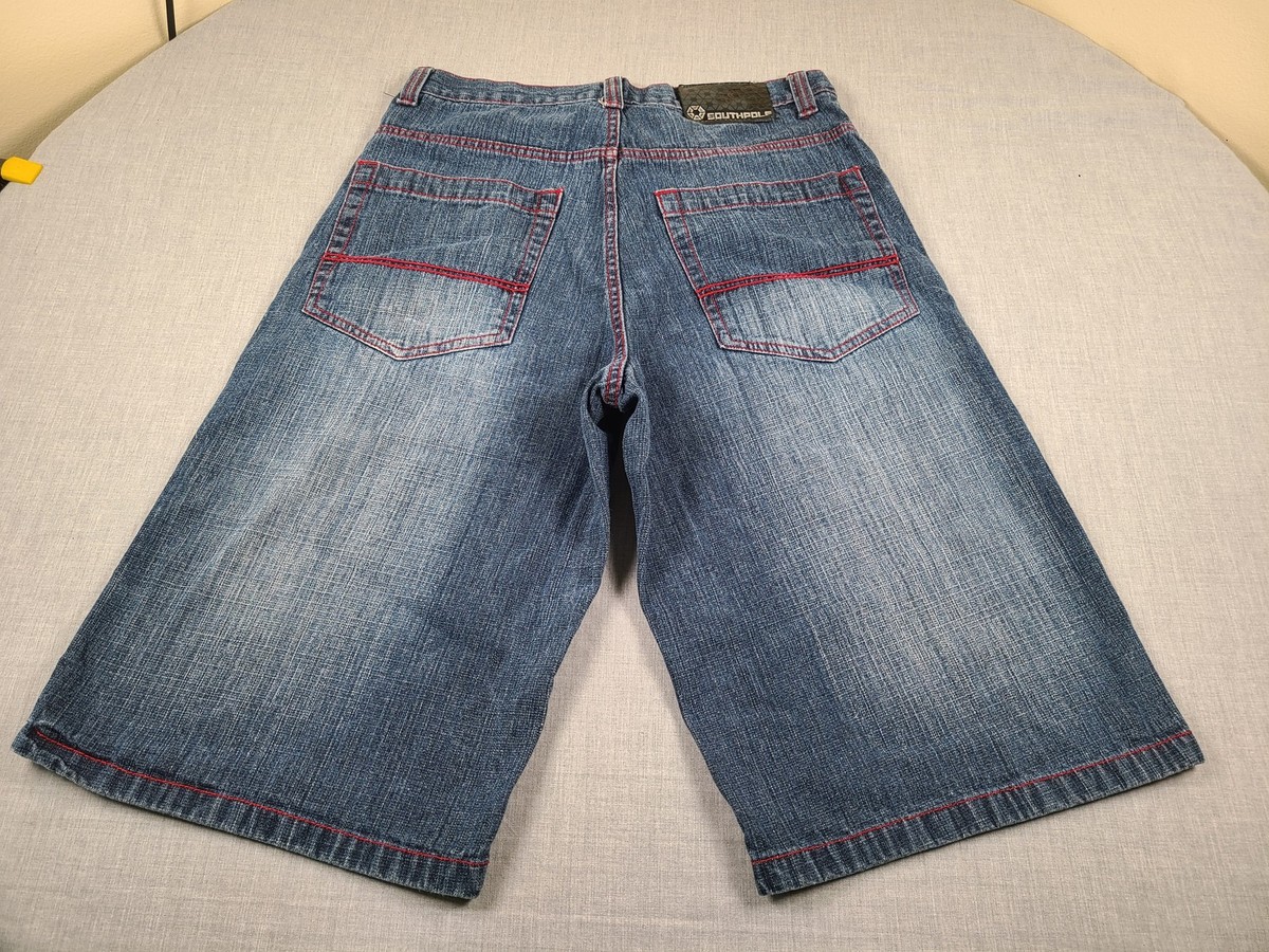 Vintage Southpole Shorts Mens 34 Blue Jean Denim Jorts Red Stitch