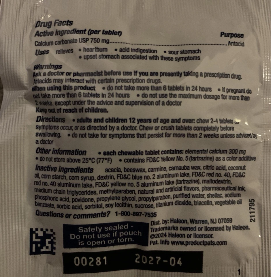 Tums Masticable Extra Fuerza 2 Tabletas Viaje/Minorista Blister Paquete Estuche a Granel de 100 Foto 4 de 4