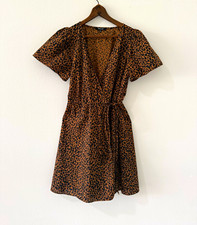 Madewell Painted Leopard Flutter Sleeve Wrap Mini Dress M