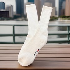 True VTG Socks 9-11 Crew Acrylic USA New White NOS Thick 16" 80s 90s Soft Wigwam