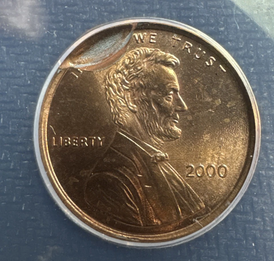 2000 Lincoln Memorial 1c Cent Mint Error Partial Collar Indent ANACS MS64 Red - Image 4 of 4