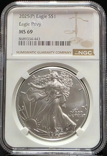 2025 P American Silver Eagle NGC MS69 ASE Eagle Privy Graded Coin Slab (443)