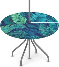 Summer Palm Tree Leaves Round Outdoor Fitted Tablecloth with Umbrella Hole