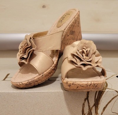B.O.C Genuine Leather Cork Wedge Mule Sandals Sumner Natural Nude Sz 8 