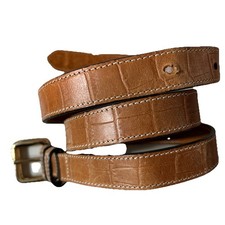 VTG Banana Republic Womens Sz L, 1 in moc croc brass buckle leather belt USA