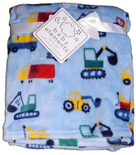 NEW Soft Plush Baby Blanket Construction Trucks Bulldozer Truck 30"x40" Boys