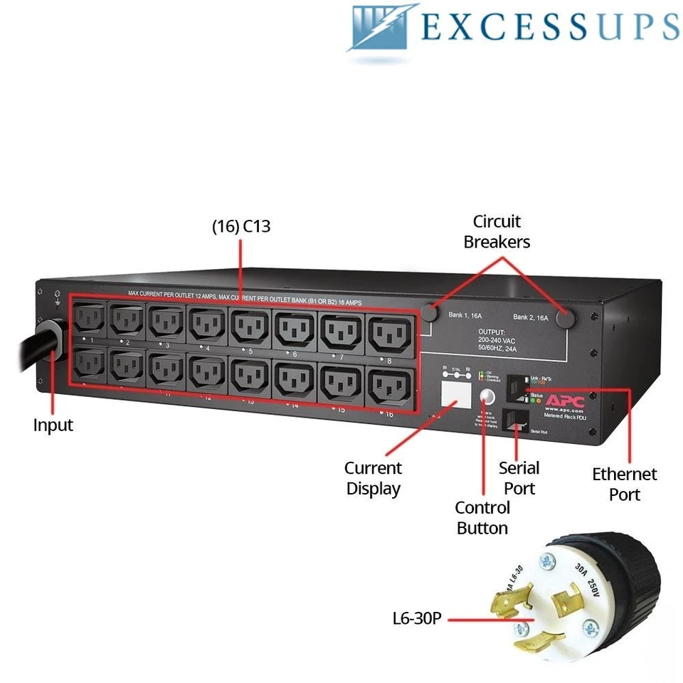 APC AP7911B Rack PDU Switched 4992VA 208/230V 30A IN:L6-30P, Outlet:16(C13) -... - Image 2 of 2