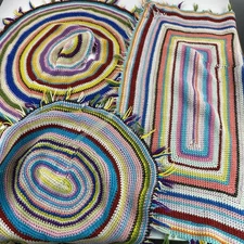 Lot Of 3-need Repair-Vtg 60’s/70’s Handmade Continuous Braided Scrap Rag Rugs