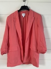 Nine West Ruched Sleeve Open Front Blazer Womens Medium Coral Pink. NWT