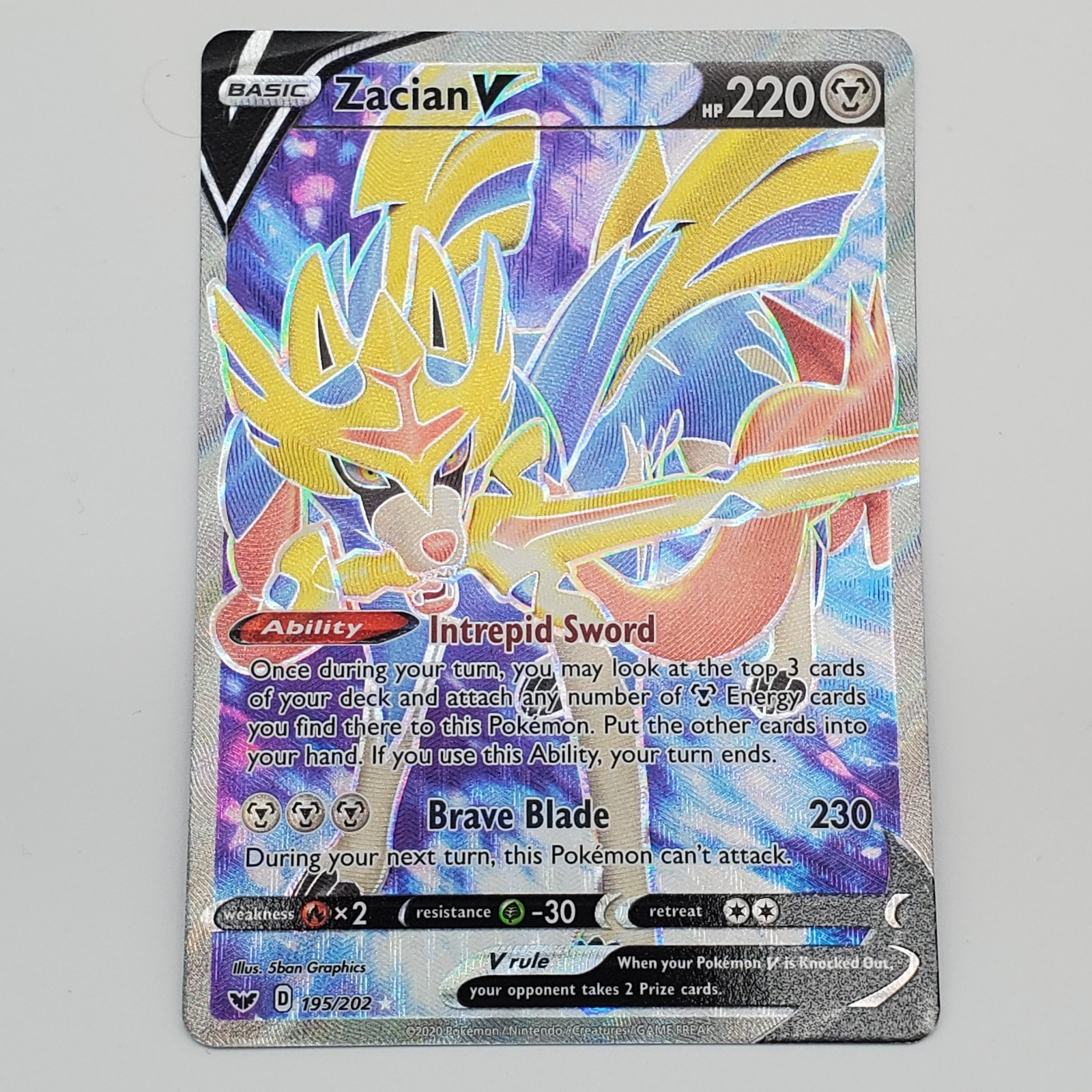 Zacian V (Full Art) 195/202 Swsh01: Sword & Shield Holo Pokemon TCG - NM